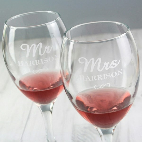 Personalised Memento Company Personalised Mr & Mrs Wine Glass Set