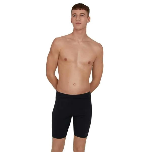 Black Speedo Endurance Plus 44cm jammer with ribbed spandex waistband