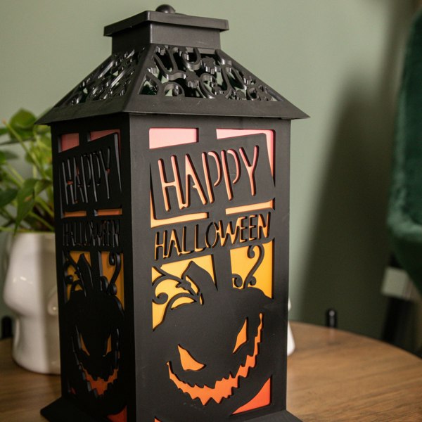 Samuel Alexander 29cm Battery Operated Black Light up Happy Halloween Lantern Decoration with Multi-Coloured LEDs