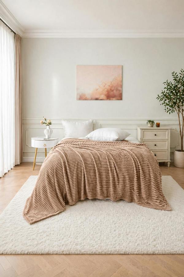 Dyzi Large Supersoft Ribbed Jacquard Fleece Throw Blanket 200 x 240cm