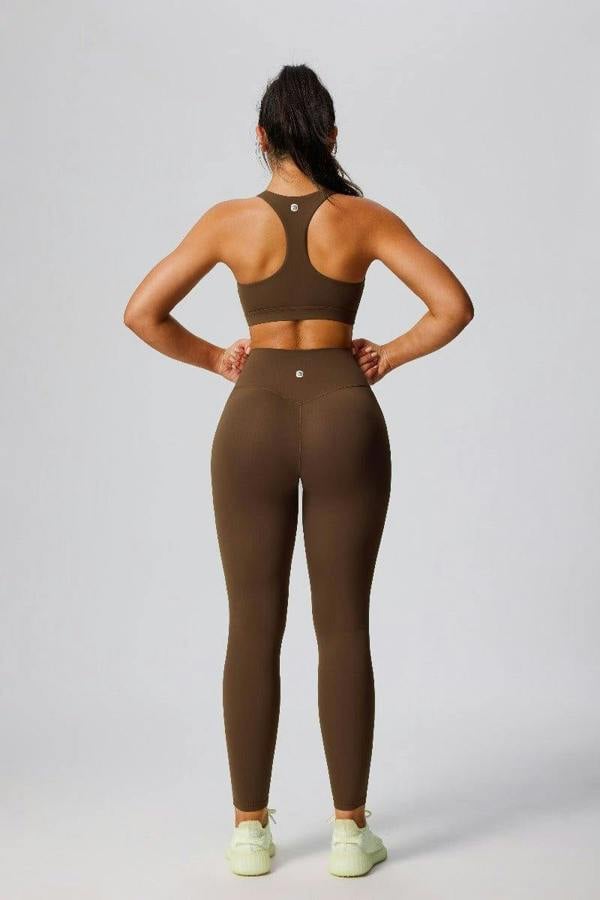 Anniou High Waist Sports Leggings - Brown