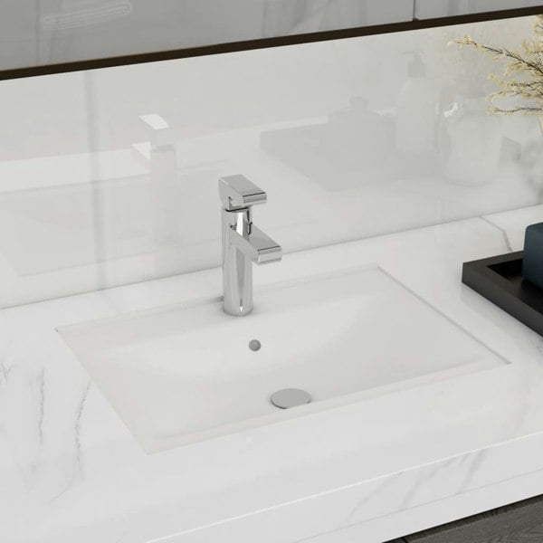 Berkfield Ceramic Bathroom Sink Basin Faucet/Overflow Hole White Rectangular