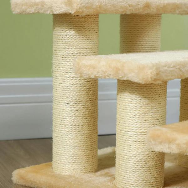 Beige sisal-wrapped posts with plush trim on a 3-step pet stairs ladder