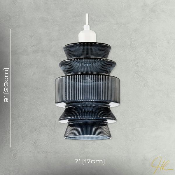 Smoked Ribbed Glass Pendant Lamp Shade with Stacked Multi-Tiered Shape Image 7