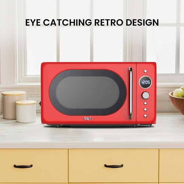 Total Chef Retro Microwave Oven 20L 700W Red Countertop Microwave with Timer, Defrost & 5 Power Levels