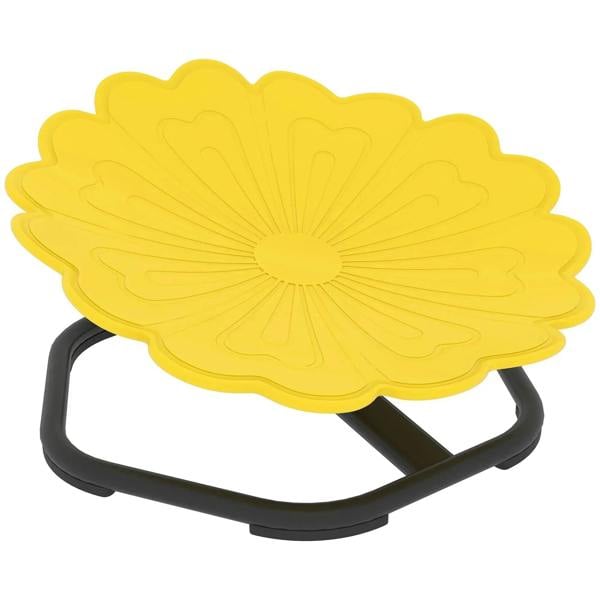 Yellow flower-shaped sensory spinning chair with contoured top and black non-slip base