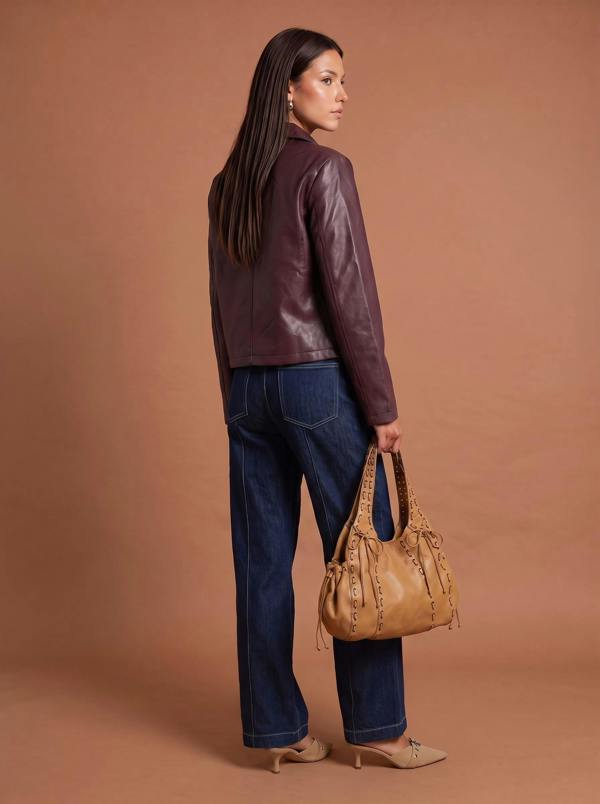 Urban Bliss Collared Straight Pu Jacket Berry
