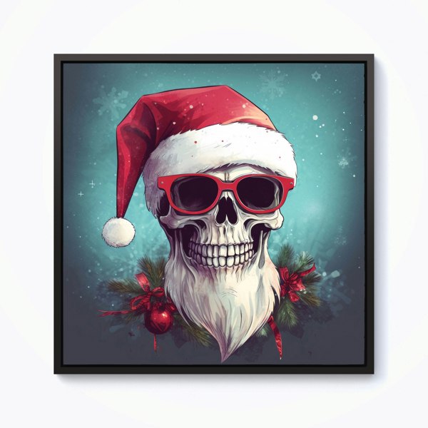 Warren Reed Santa Skull Splash Art Framed Canvas