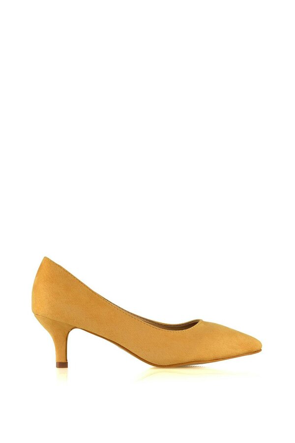 XY LONDON Pointed Toe Low Stiletto Kitten High Heel Court Shoes - Yellow