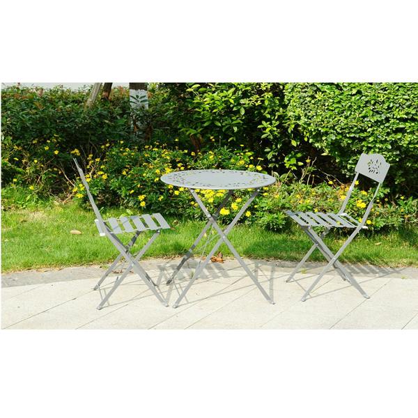 Gr8 Garden 3 Piece Grey Metal Garden Bistro Set with Leaf Design