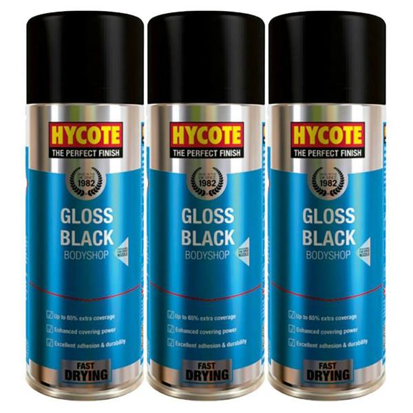 Hycote 3X Hycote Bodyshop Gloss Black Spray Paint 400ml