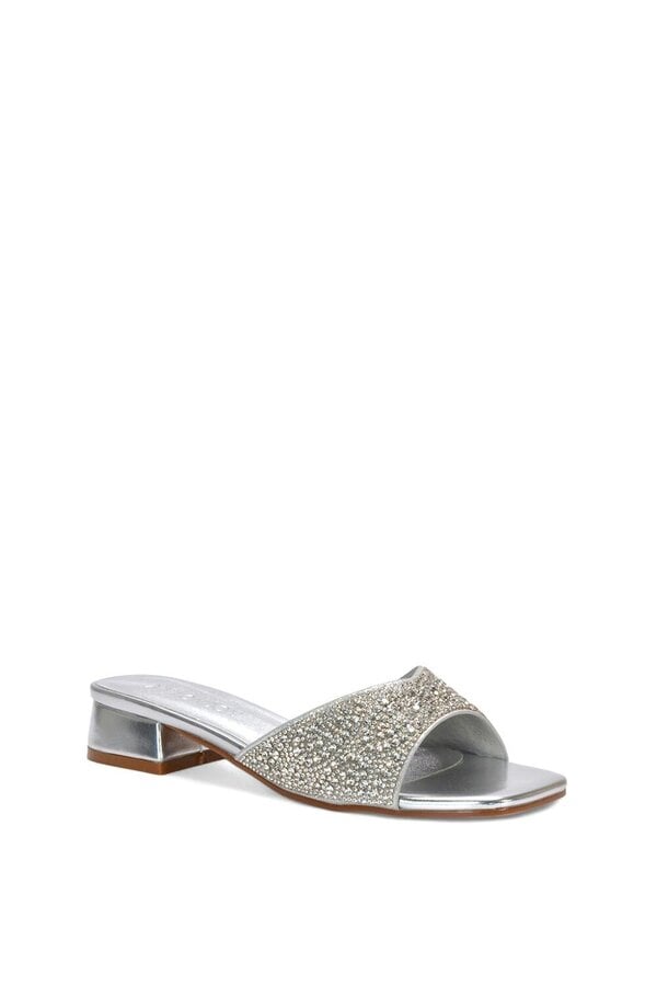 XY LONDON Low Heel Sandal Mules With Diamante Details