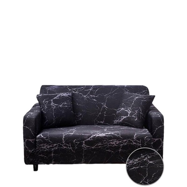 Anyhouz Anyseat 2 Seater Sofa Cover Marble Black Style and Protection For Living Room Sofa Chair Elastic Stretchable Slipcover