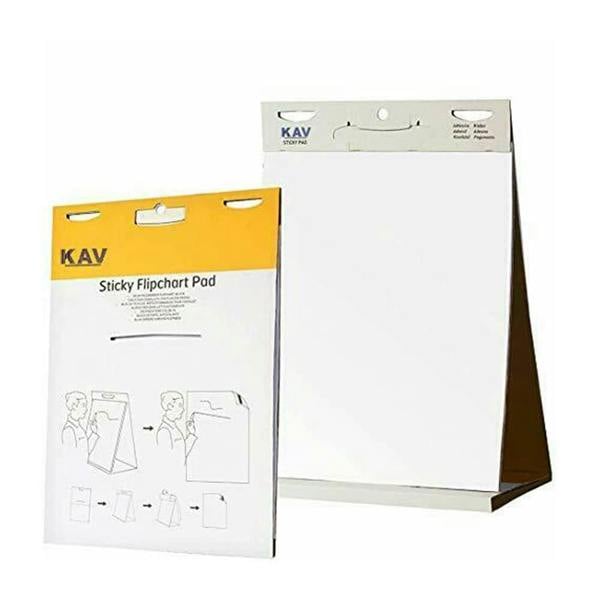 KAV Tabletop Self Stick Flipchart Paper Pad with Plain Perforated 20 Sheets for Office, Restaurant, School, Home - 70 gr/m² Paper, 58.5x50cm (Pack 3)
