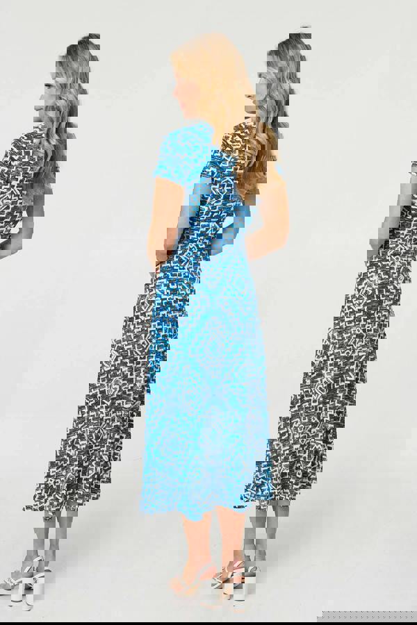 Blue | Geo Print Twist Front Midi Dress
