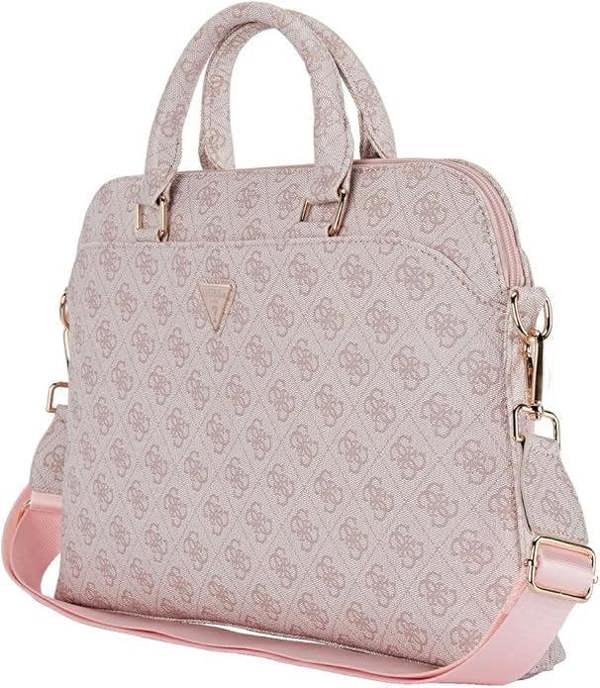 Guess 4G Triangle Logo Zipper Pocket 15" Laptop Bag Pink - GUCB15P4DPTP