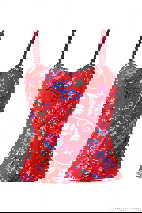 Red Blanket Stitch Tankini Top