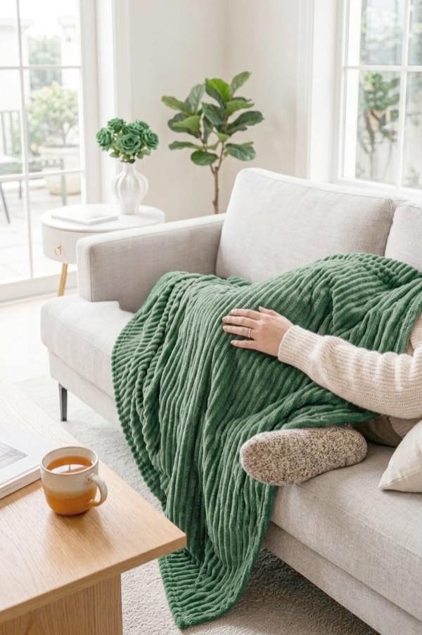 Dyzi Large Supersoft Ribbed Jacquard Fleece Throw Blanket 200 x 240cm