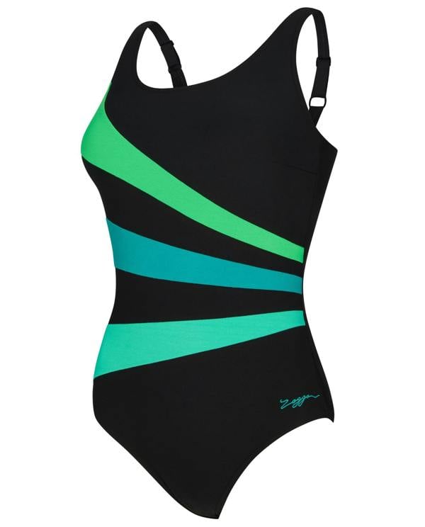Zoggs Evergreen Sandon Adjustable Scoopback Swimsuit - Black/Green