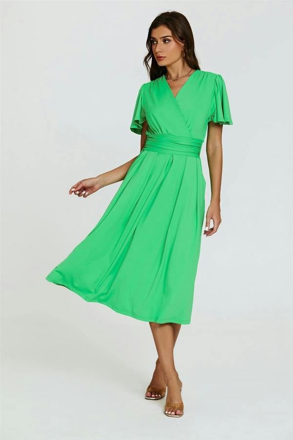 FS Collection Angel Sleeve Jersey Midi Dress In Green