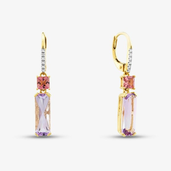 T. H. Baker 18ct Yellow Gold Multi Cut Amethyst & Topaz & 0.05ct Diamond Dropper Earrings LG320/EA-PR(PTO/AM)