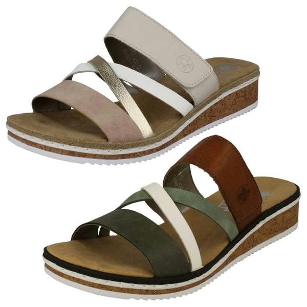 Rieker Ladies Rieker Wedge Heeled Strappy Mule Sandals V3652