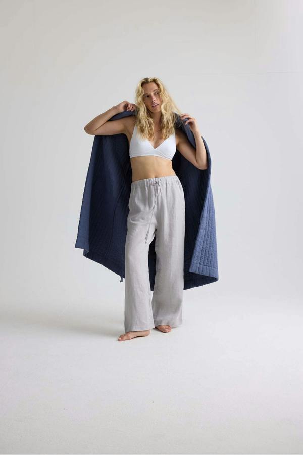 Pretty You London Quilted Cotton Robe In Folkestone Grey