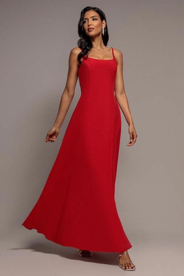 Strapless Fit & Flare A Line Maxi Dress - Red DR5114