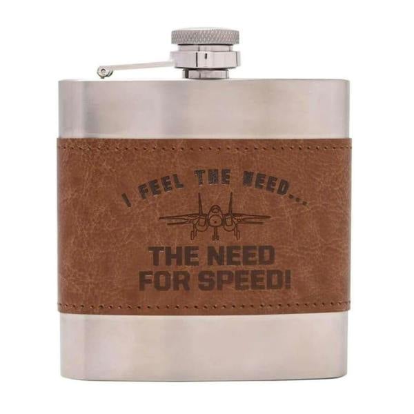Widdop & Co Top Gun Stainless Steel 6oz Hip Flask with Faux Leather Sleeve Brown