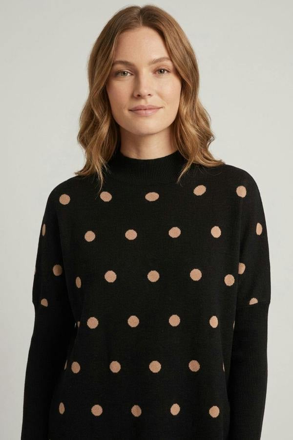 Black | Polka Dot Print Batwing Sleeve Jumper