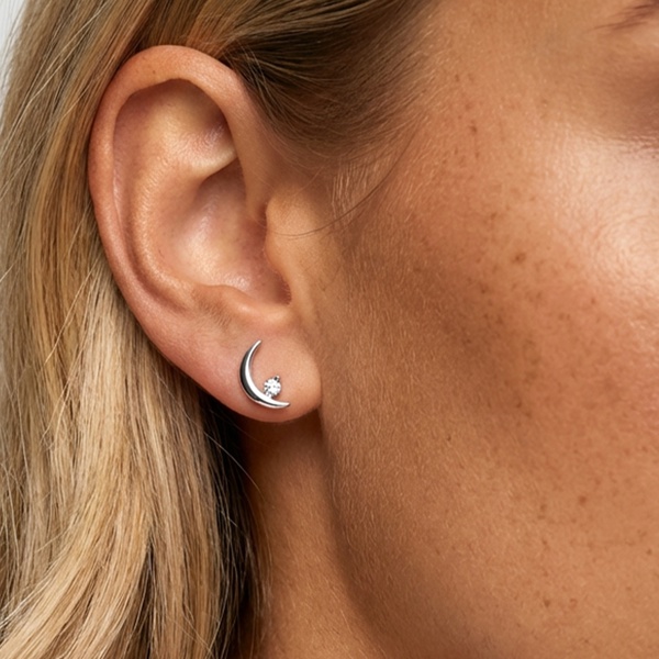 MUCHV Dainty Crescent Moon & Star Stud Earrings