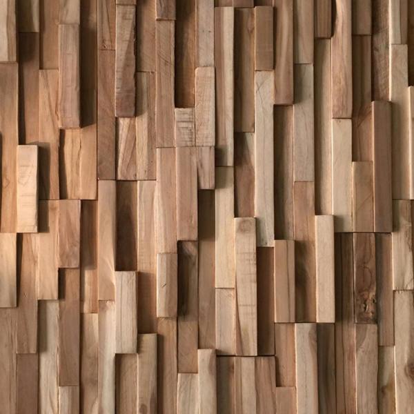 Wallsupply UltraWood Firenze Solid Teak Wood Panels, Wall Cladding 3D Interlocking Tiles, 10pcs 0.9m²