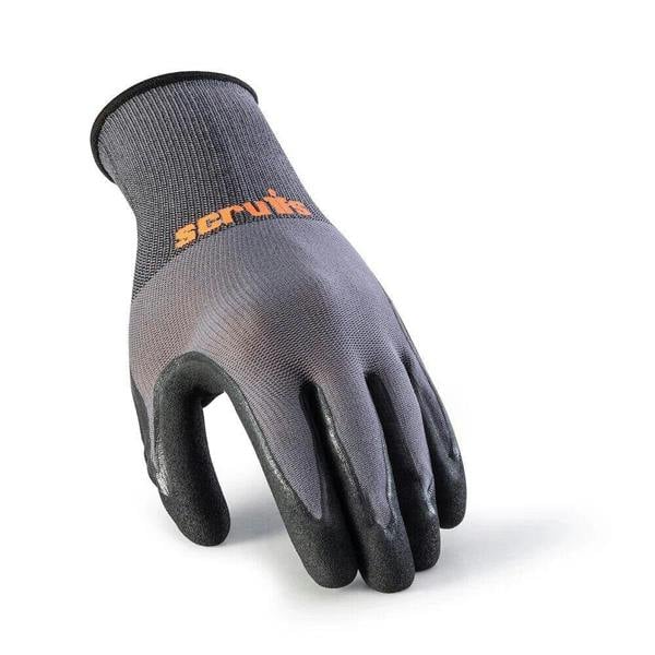 Scruffs Worker Gloves Mens Work Padded Palm Gloves - 3PK, black and grey gloves with padded palms and flexible fabric for durability and comfort.