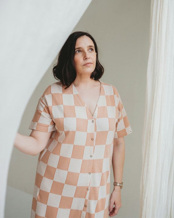Eden Orange Bold Check Print Midi Dress- image 7