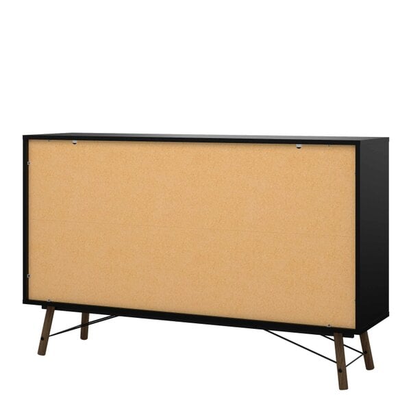 Wyld Haus Juno Black and Walnut Wood Wide Double Chest of 6 Drawers