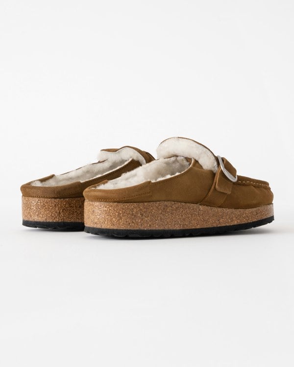 Birkenstock Buckley Suede Shearling Womens Mule Moccasins - Tea