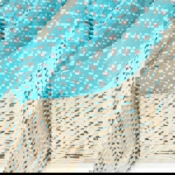 Blue Spotty Lined Wicker Open Storage Basket