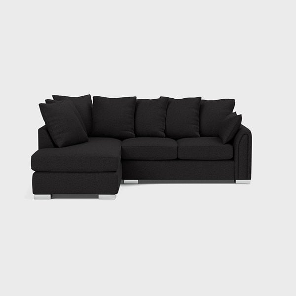 SQUAREBOXX Chiswick Chenille 4 Seater Fabric Corner Sofa in Black with Footstool
