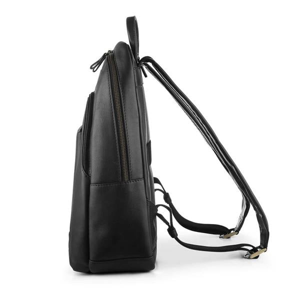 Black backpack on a white background