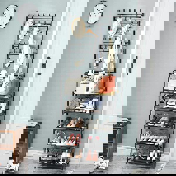 Living and Home 5-Tier Shoe Rack Garment Rack with Coat Hanger 60*175cm