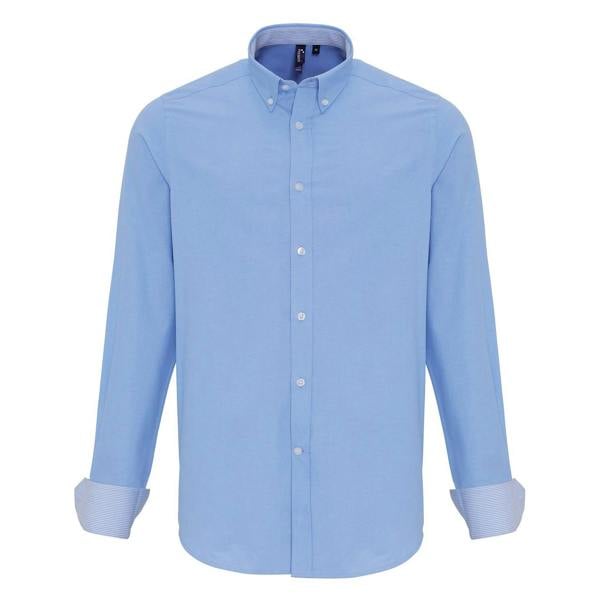 Premier Mens Cotton Rich Oxford Stripe Shirt - Light Blue