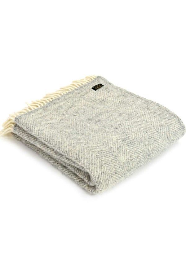 HomeSpace Direct Fishbone Silver & Grey Wool Throw