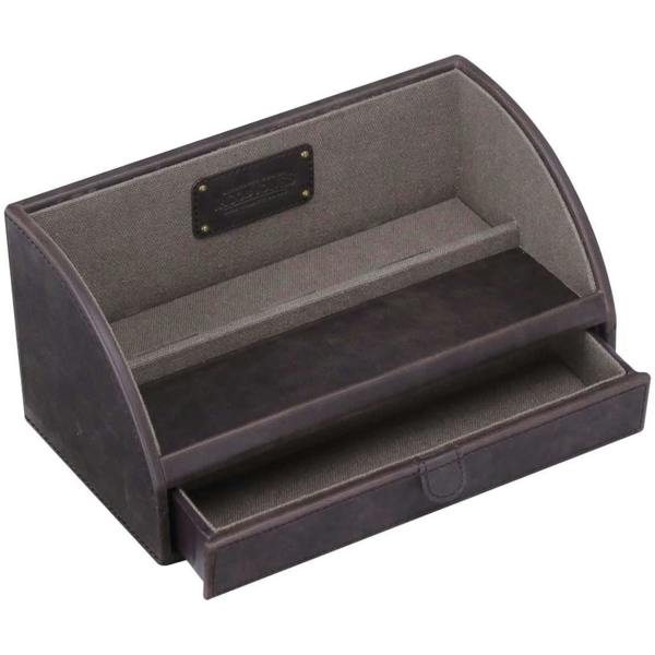 Dyzi Charging Valet Organiser with Drawer Canvas Lining Brown & Khaki