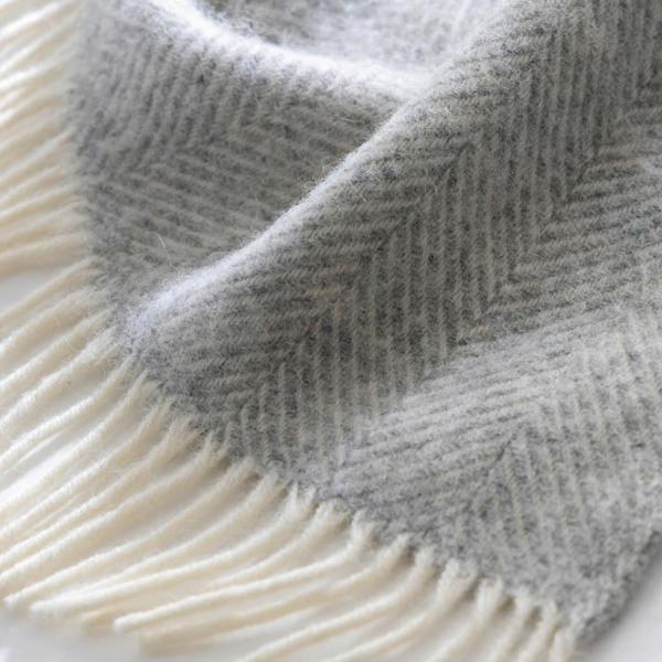 Light Grey Herringbone Pure Wool Throw detail view | Soak and Sleep