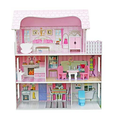 HYGRAD BUILT TO SURVIVE HYGRAD® Kids Wooden Three Levels Victorian Wooden Doll House with Furniture Set For Role Play (Design 2)