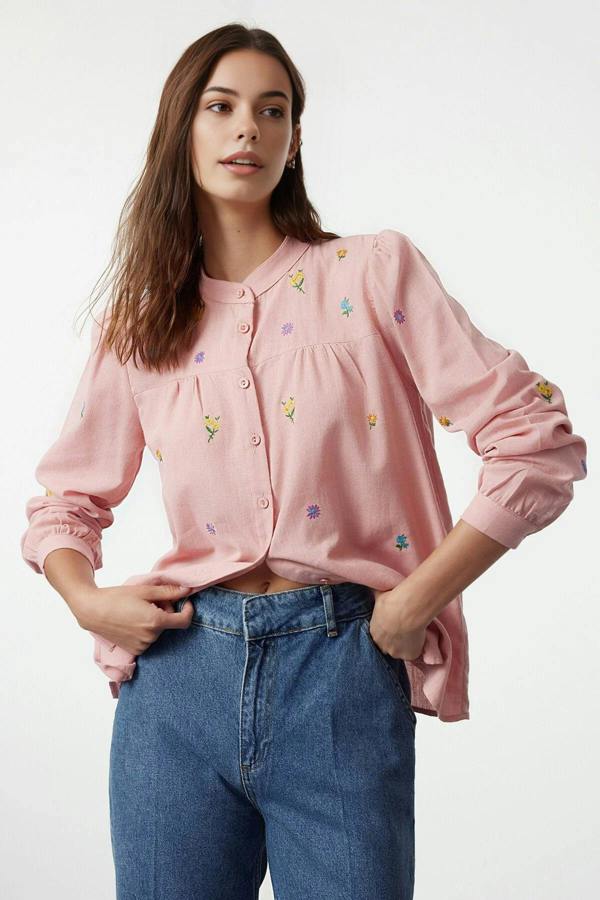 Floral Embroidered Oversize Woven Shirt