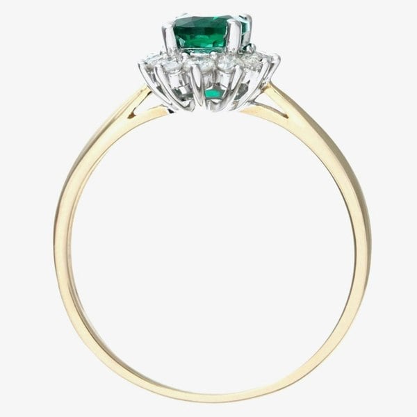 T. H. Baker 9ct Yellow Gold Oval Emerald & 0.25ct Diamond Cluster Ring PR10470Y EM