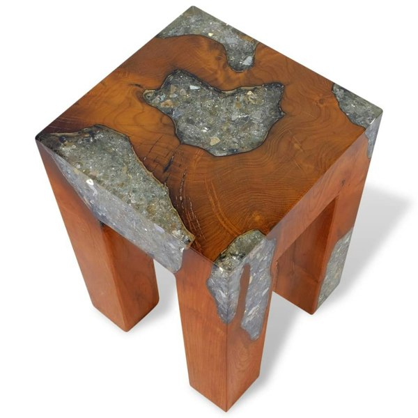 Berkfield Stool Solid Teak Wood and Resin