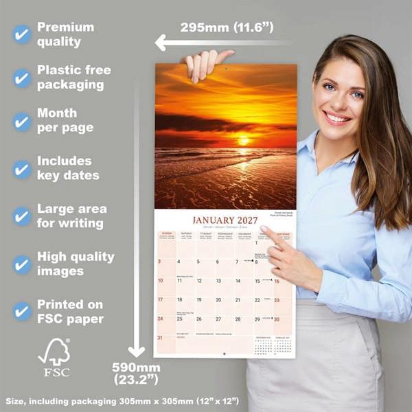 Natural Elements Sunsets Calendar 2027, Wall Calendars, Month To View, Natural World, Gift