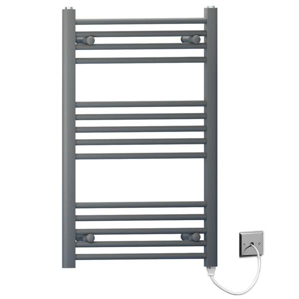 MYHOMEWARE 500mm x 800mm Anthracite Grey Flat Electric Pre-Filled Heated Towel Rail Radiator For Bathroom Designer Standard Element
